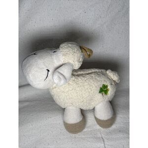 Adorable Irish Plush Lamb Stuffed Animal w/ Shamrock Detail Soft White Sheep Toy